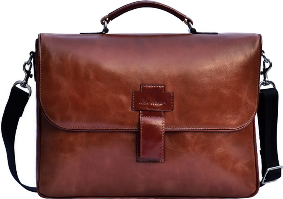 Мужской кожаный портфель коричневого цвета с клапаном Issa Hara (21194)