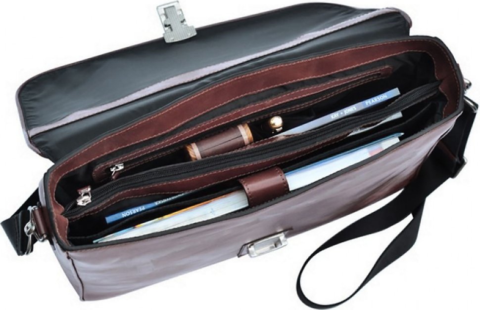 Мужской кожаный портфель коричневого цвета с клапаном Issa Hara (21194)