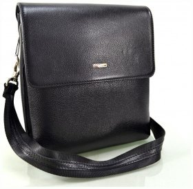 Мужская сумка планшет из натуральной зернистой кожи с клапаном на магните Desisan 107306 черного цвета