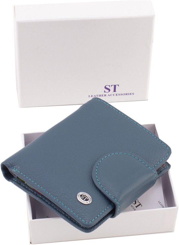 Женский кожаный кошелек насыщенного синего цвета с фиксацией на магнит ST Leather 1767306