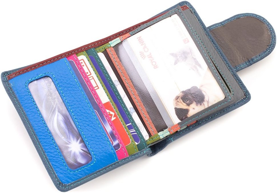 Шкіряний жіночий гаманець насиченого синього кольору з фіксацією на магніт ST Leather 1767306