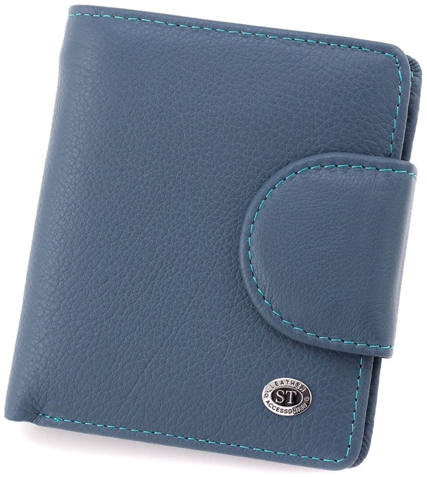 Шкіряний жіночий гаманець насиченого синього кольору з фіксацією на магніт ST Leather 1767306