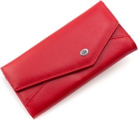 Червоний жіночий шкіряний гаманець з асиметричним клапаном на кнопці ST Leather 1767406