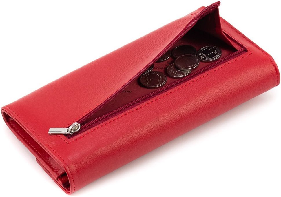 Червоний жіночий шкіряний гаманець з асиметричним клапаном на кнопці ST Leather 1767406