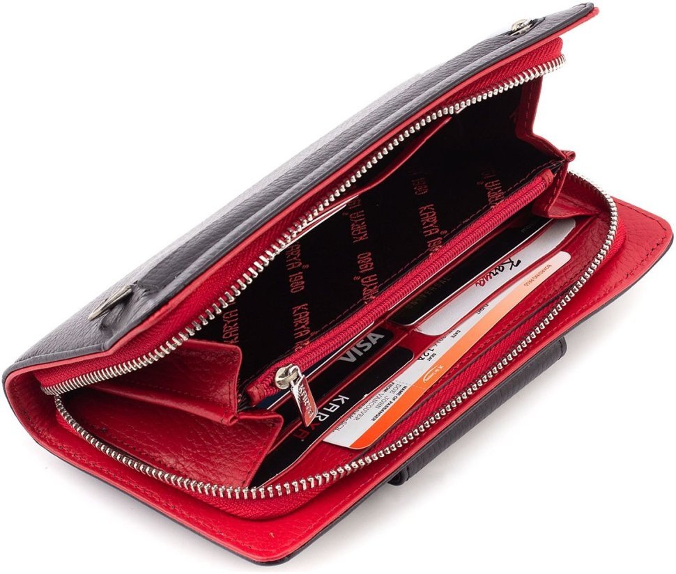 Чорно-червоний жіночий гаманець-клатч із натуральної шкіри на зап'ястя Karya 67506