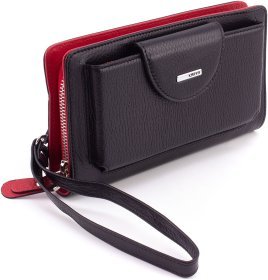 Чорно-червоний жіночий гаманець-клатч із натуральної шкіри на зап'ястя Karya 67506