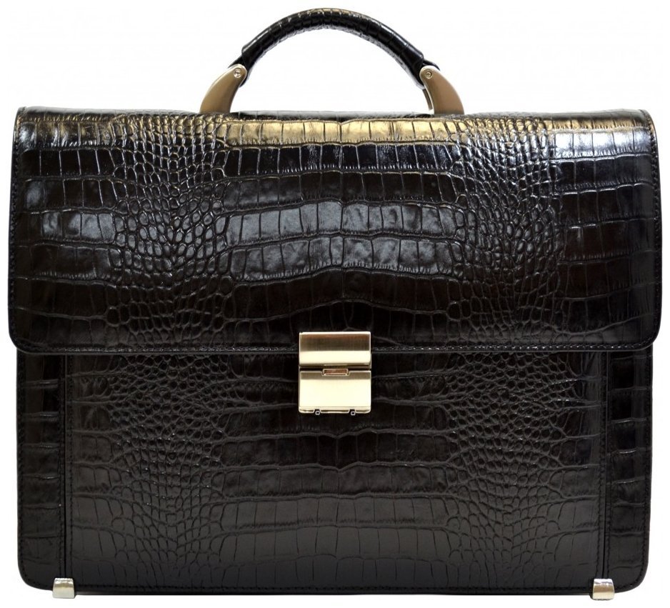 Классический кожаный мужской портфель с фактурой под крокодила Desisan 107806 черного цвета modnotak фото №1