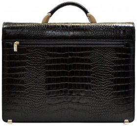Классический кожаный мужской портфель с фактурой под крокодила Desisan 107806 черного цвета