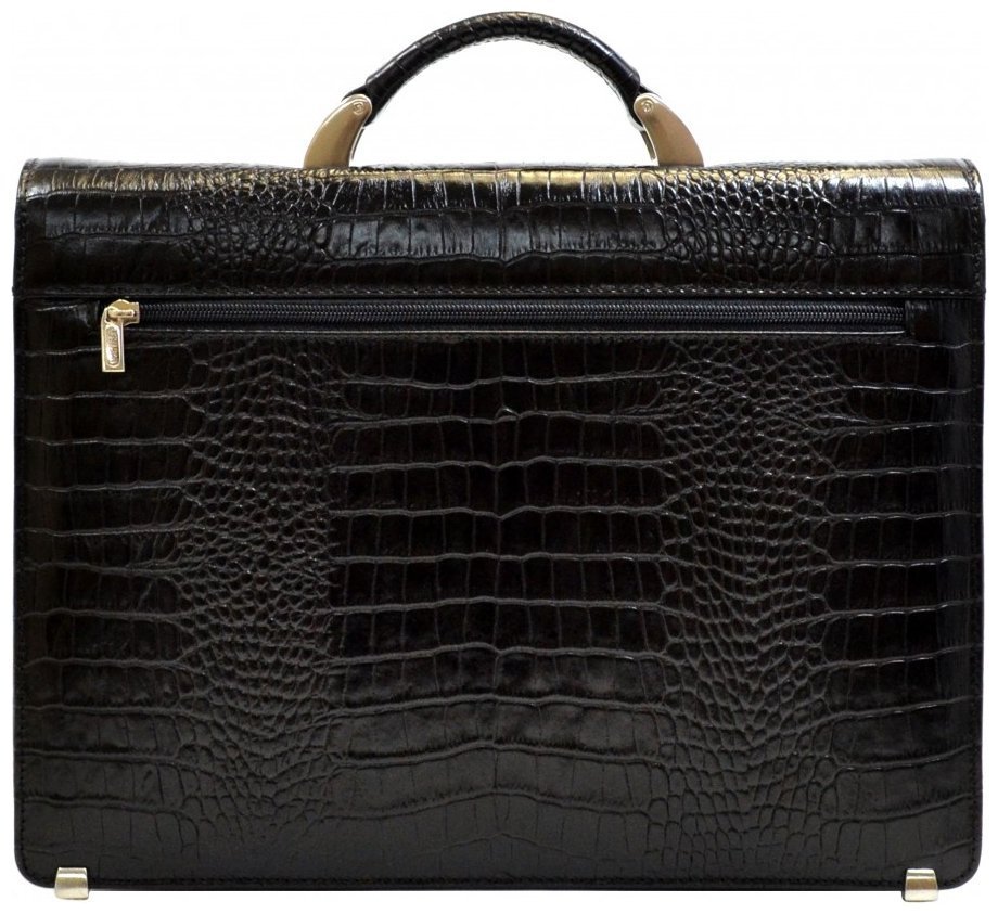 Классический кожаный мужской портфель с фактурой под крокодила Desisan 107806 черного цвета modnotak фото №2
