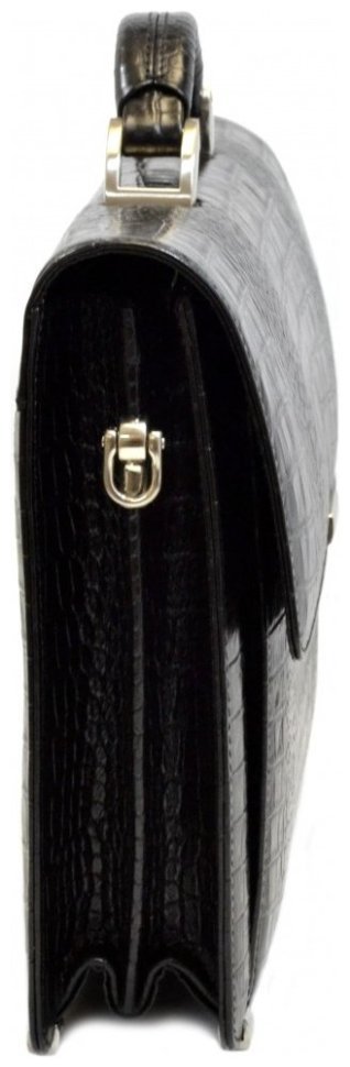 Классический кожаный мужской портфель с фактурой под крокодила Desisan 107806 черного цвета modnotak фото №3