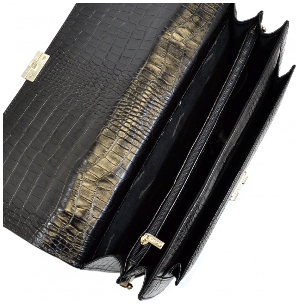 Классический кожаный мужской портфель с фактурой под крокодила Desisan 107806 черного цвета modnotak фото №4