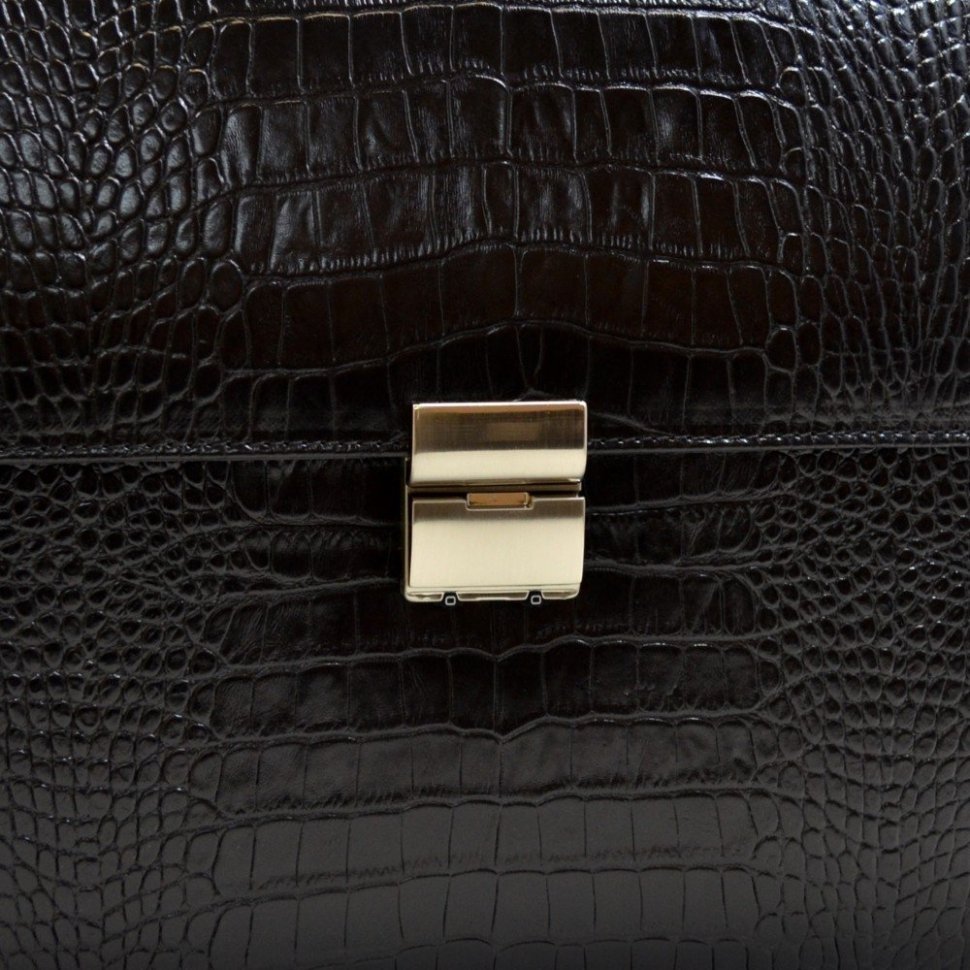 Классический кожаный мужской портфель с фактурой под крокодила Desisan 107806 черного цвета modnotak фото №5