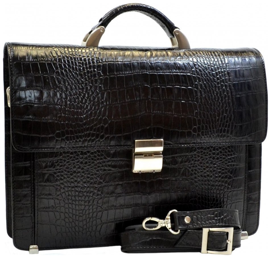 Классический кожаный мужской портфель с фактурой под крокодила Desisan 107806 черного цвета modnotak фото №6