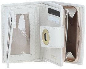 Кожаный женский кошелек на застежке с монетницей на молнии Ashwood Y60 белого цвета 108006