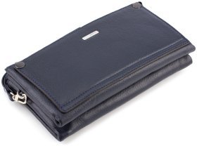 Кожаный мужской клатч темно-синего цвета KARYA (0639-44)