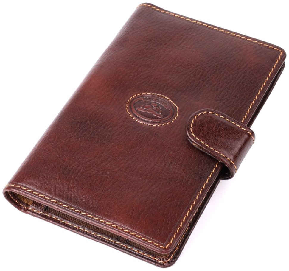 Кожаная обложка для документов на кнопке Tony Perotti коричневого цвета 108106 modnotak фото №1