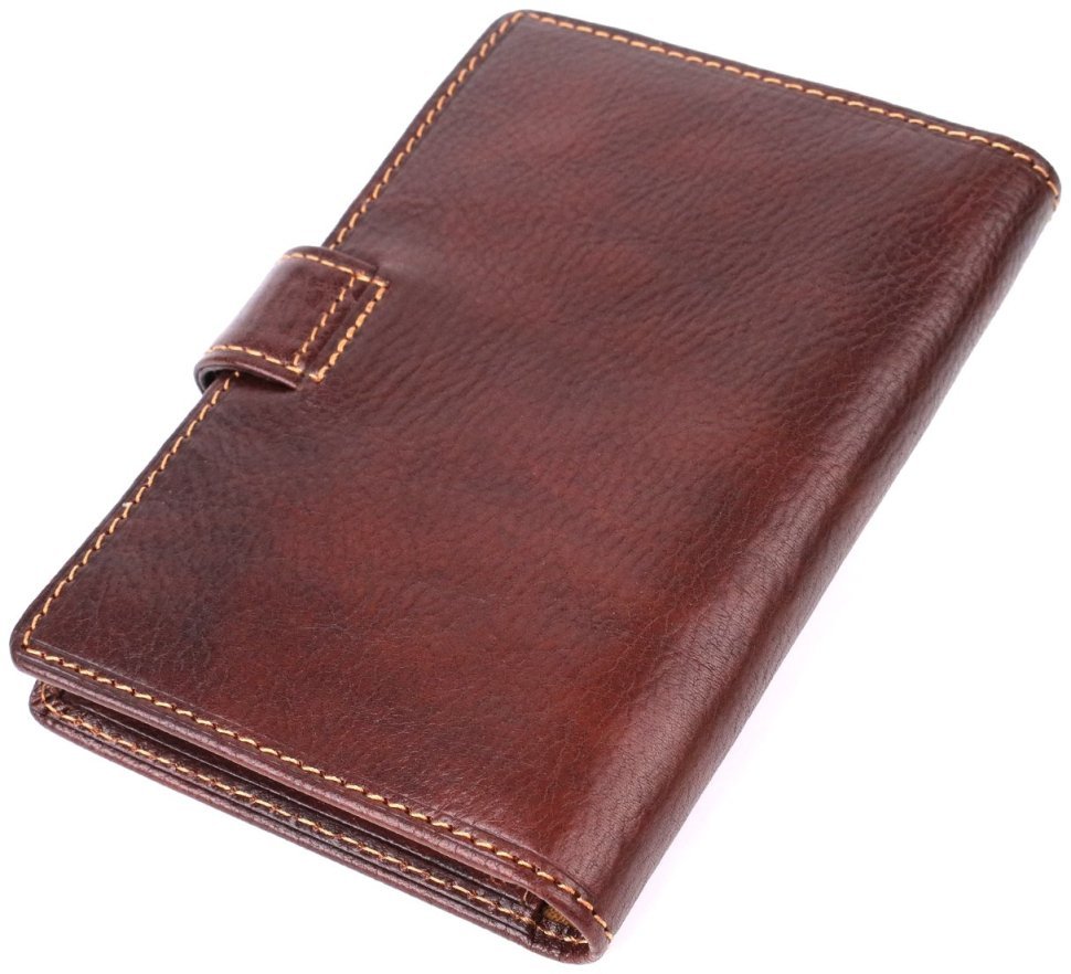 Кожаная обложка для документов на кнопке Tony Perotti коричневого цвета 108106 modnotak фото №2