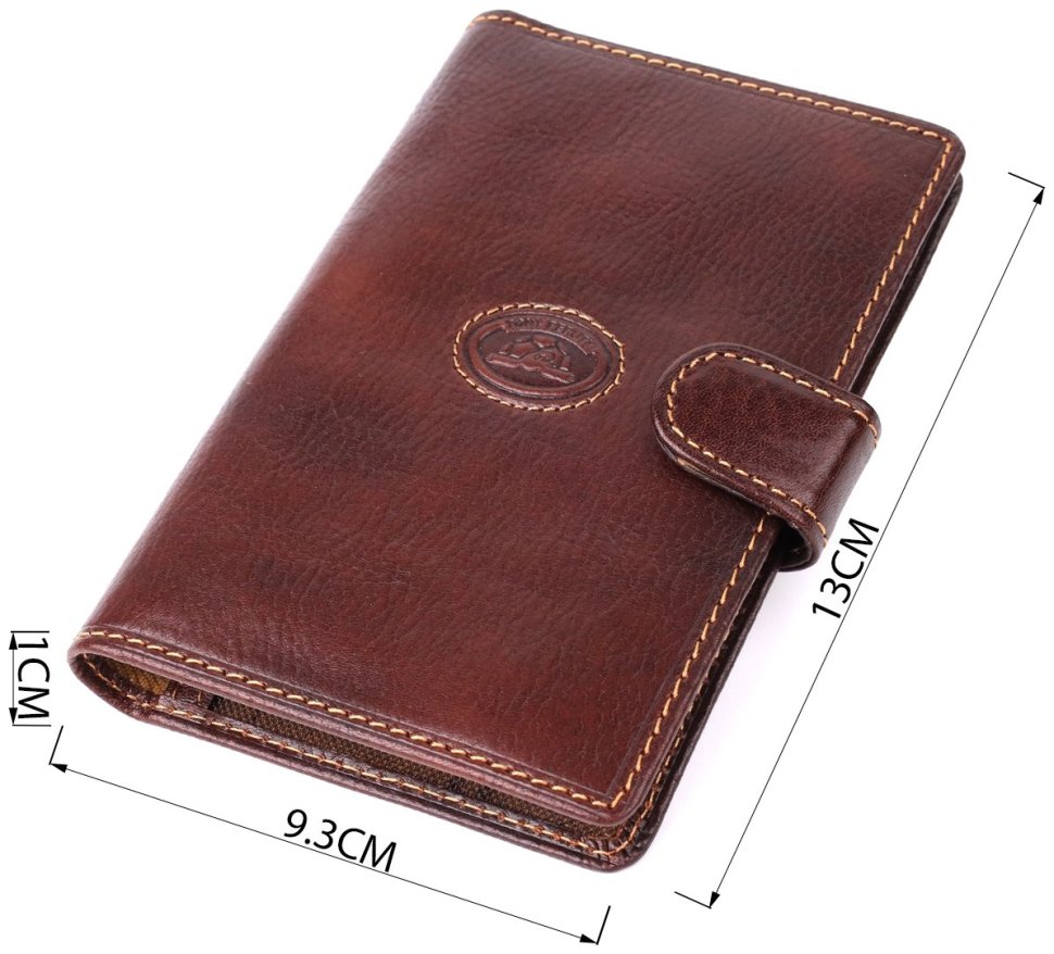 Кожаная обложка для документов на кнопке Tony Perotti коричневого цвета 108106 modnotak фото №3