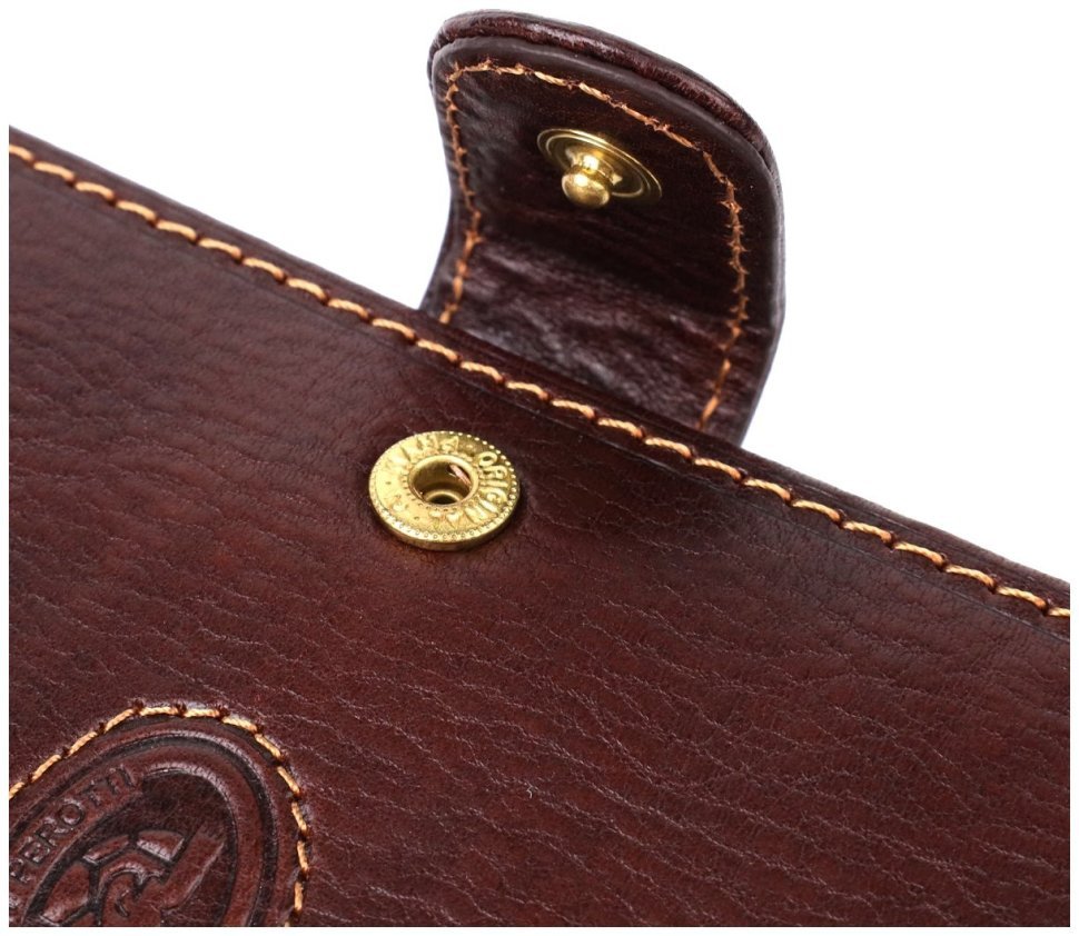 Кожаная обложка для документов на кнопке Tony Perotti коричневого цвета 108106 modnotak фото №5