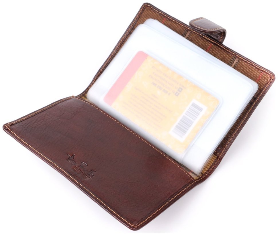 Кожаная обложка для документов на кнопке Tony Perotti коричневого цвета 108106 modnotak фото №6