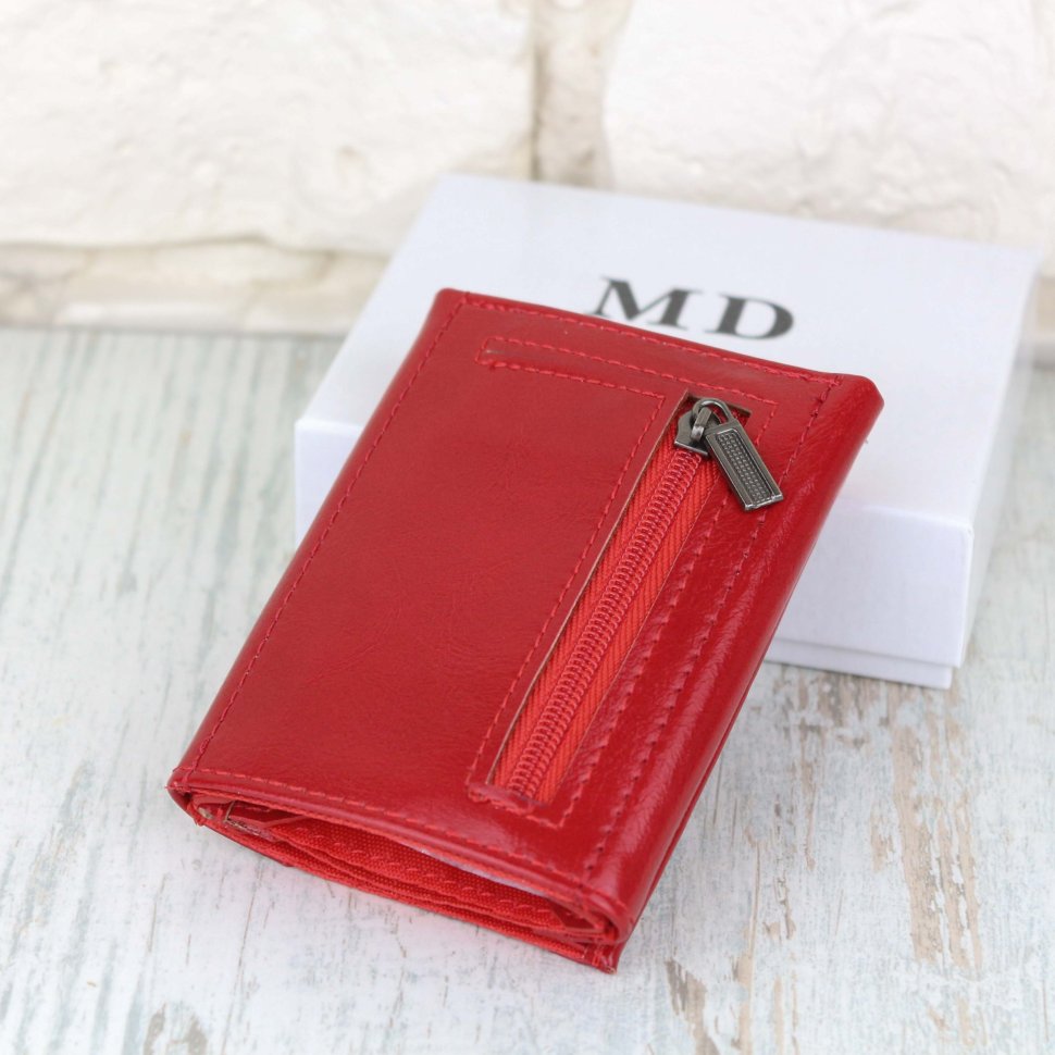 Червоний жіночий гаманець маленького розміру зі шкірозамінника на кнопках MD Leather (21513)