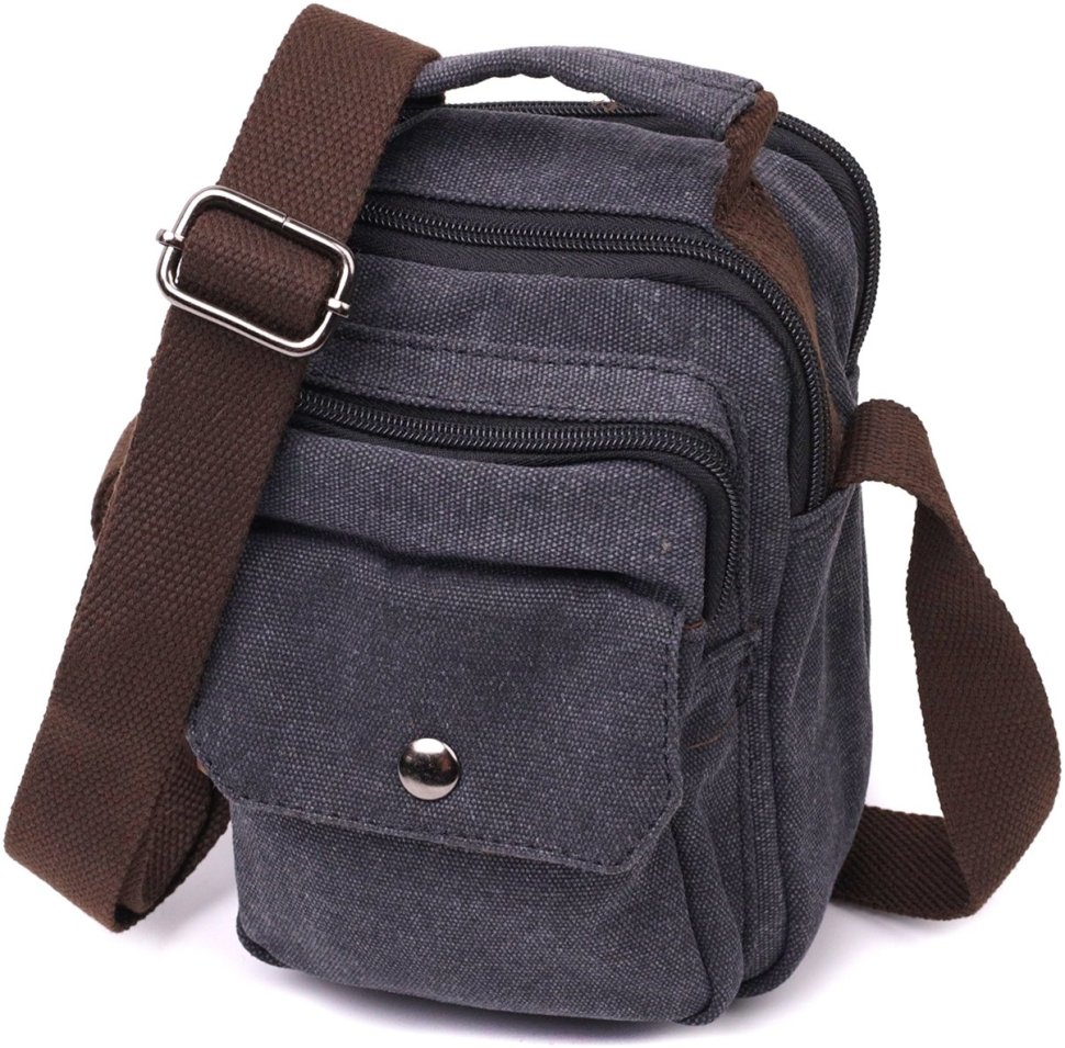Чоловіча текстильна сумка-барсетка темно-сірого кольору з ручкою Vintage 2422218
