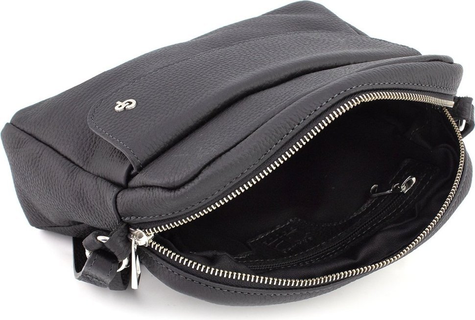 Черная женская сумка-кроссбоди из фактурной кожи высокого качества Grande Pelle (59106)