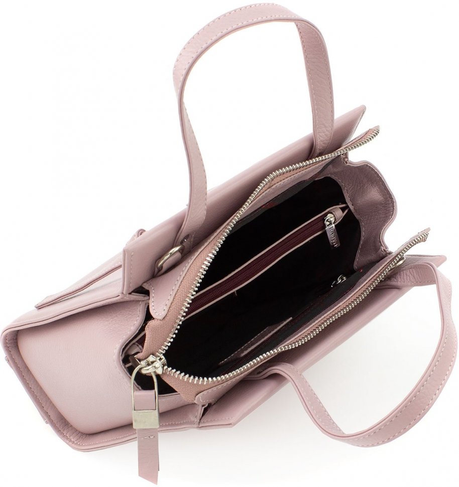 Компактна сумка жіноча з натуральної шкіри рожевого кольору з ручками KARYA (19591)