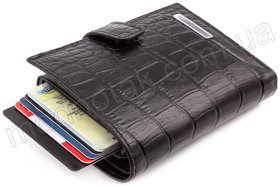 Кожаная черная визитница с тиснением под рептилию KARYA (058-53)