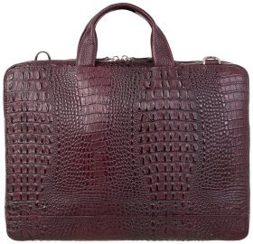 Жіночий портфель із натуральної шкіри під крокодила у бордовому кольорі Desisan 80207