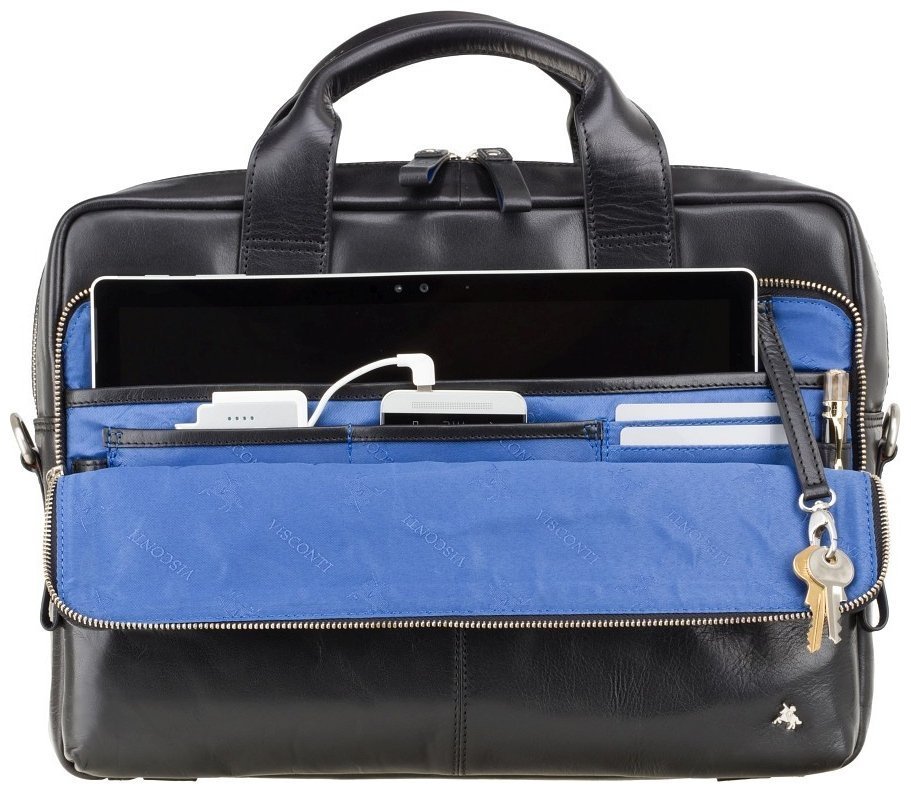 Чорна якісна чоловіча сумка для ноутбука 13 дюймів із натуральної шкіри Visconti Hugo 70707