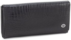Черный женский кошелек из лаковой кожи под рептилию на два отдела ST Leather 70807