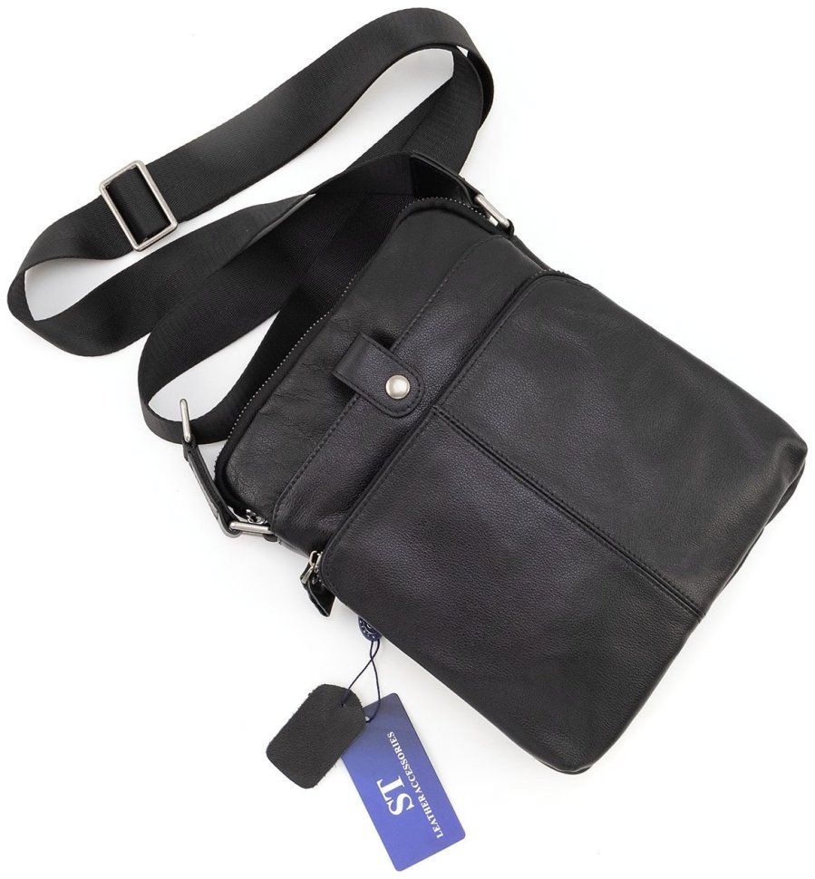 Кожаная мужская среднего размера сумка планшет Leather Collection 90807 черного цвета modnotak фото №5