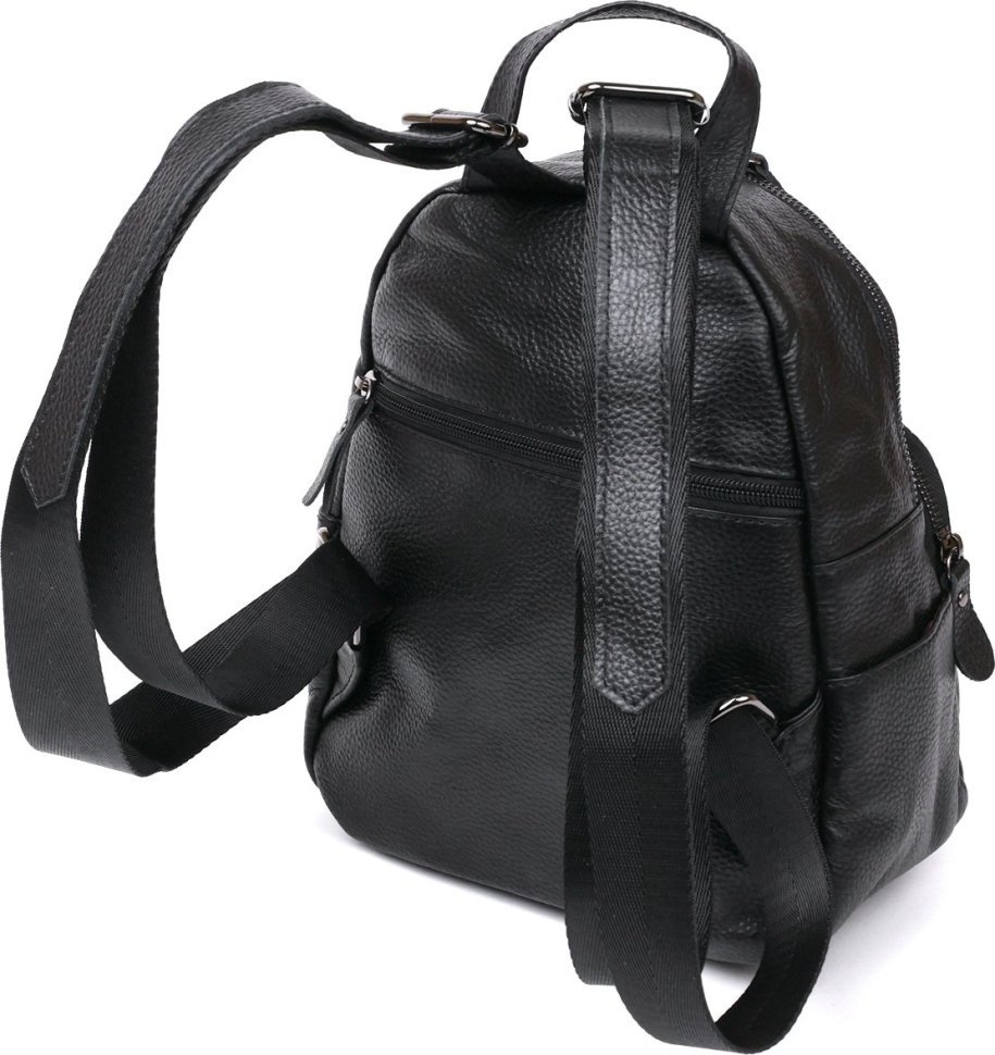 Шкіряний жіночий рюкзак чорного кольору Vintage (20675)