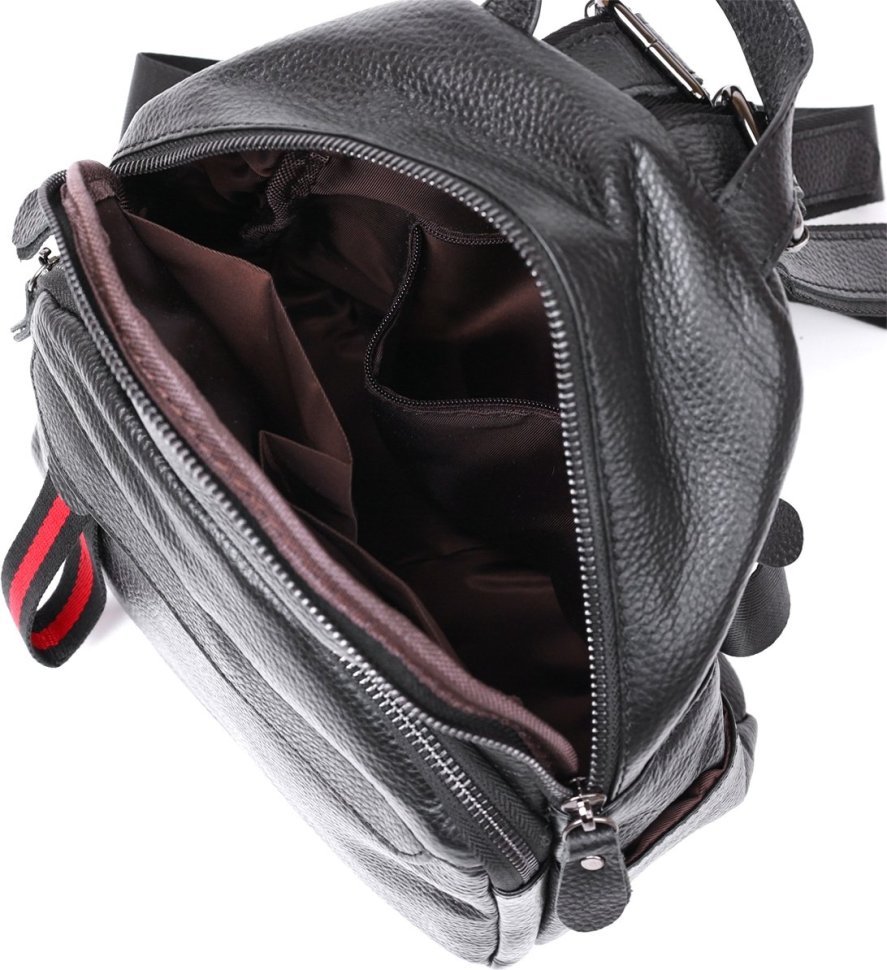 Кожаный небольшой женский рюкзак черного цвета Vintage (20675)