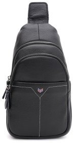 Черный мужской слинг-рюкзак через плечо из фактурной кожи Keizer 71607