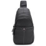 Чорний чоловічий слінг-рюкзак через плече із фактурної шкіри Keizer 71607 - 1