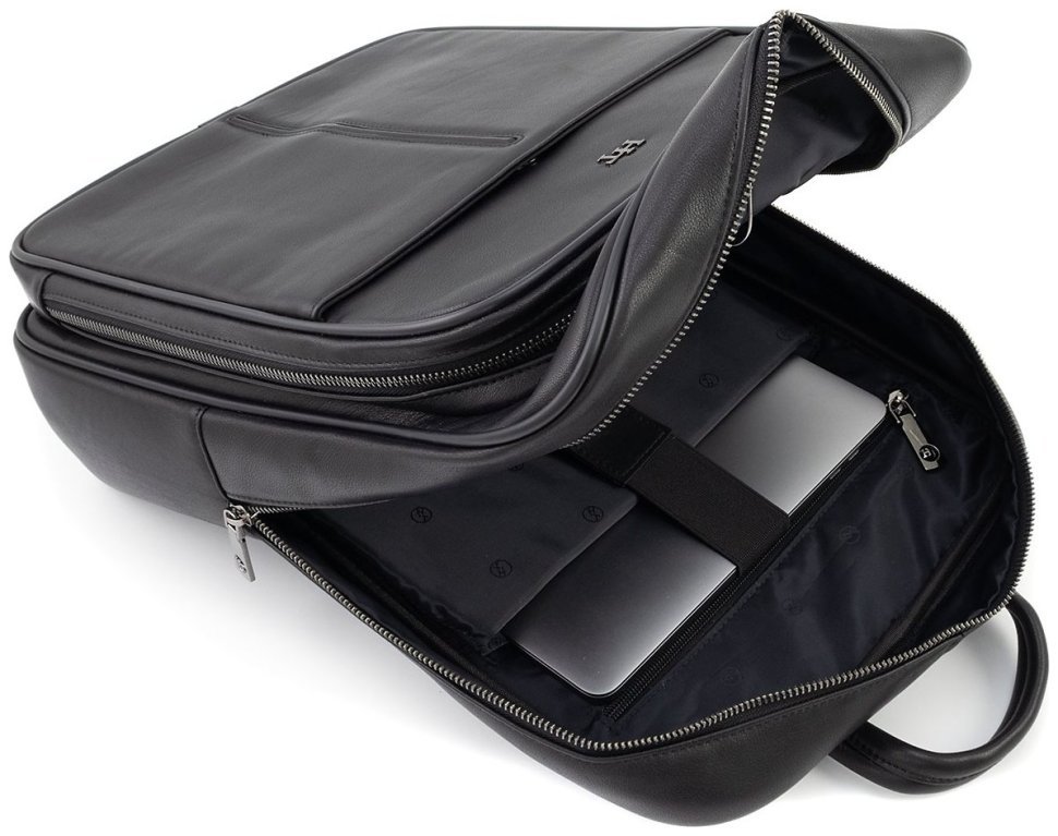 Городской кожаный мужской рюкзак H.T Premium Leather 111707 черный modnotak фото №12