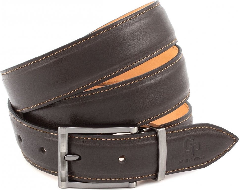 Классический кожаный ремень под брюки коричневого цвета Grande Pelle (31833)