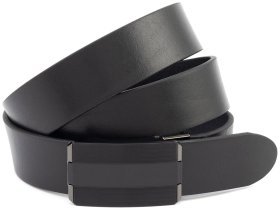 Мужской ремень из итальянской кожи с пряжкой зажим Gherardini 35715 черного цвета