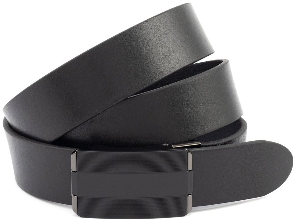 Мужской ремень из итальянской кожи с пряжкой зажим Gherardini 35715 черного цвета modnotak фото №1