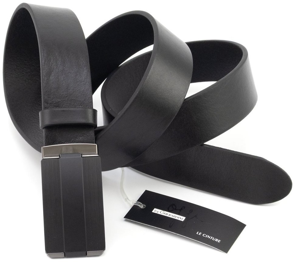 Мужской ремень из итальянской кожи с пряжкой зажим Gherardini 35715 черного цвета modnotak фото №4