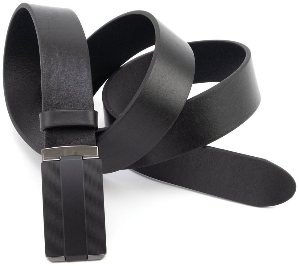 Мужской ремень из итальянской кожи с пряжкой зажим Gherardini 35715 черного цвета modnotak фото №5