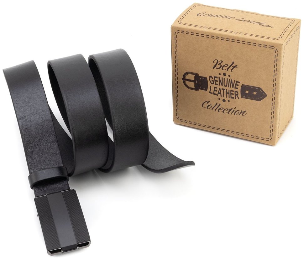 Мужской ремень из итальянской кожи с пряжкой зажим Gherardini 35715 черного цвета modnotak фото №6