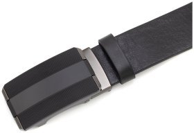 Мужской ремень из итальянской кожи с пряжкой зажим Gherardini 35715 черного цвета