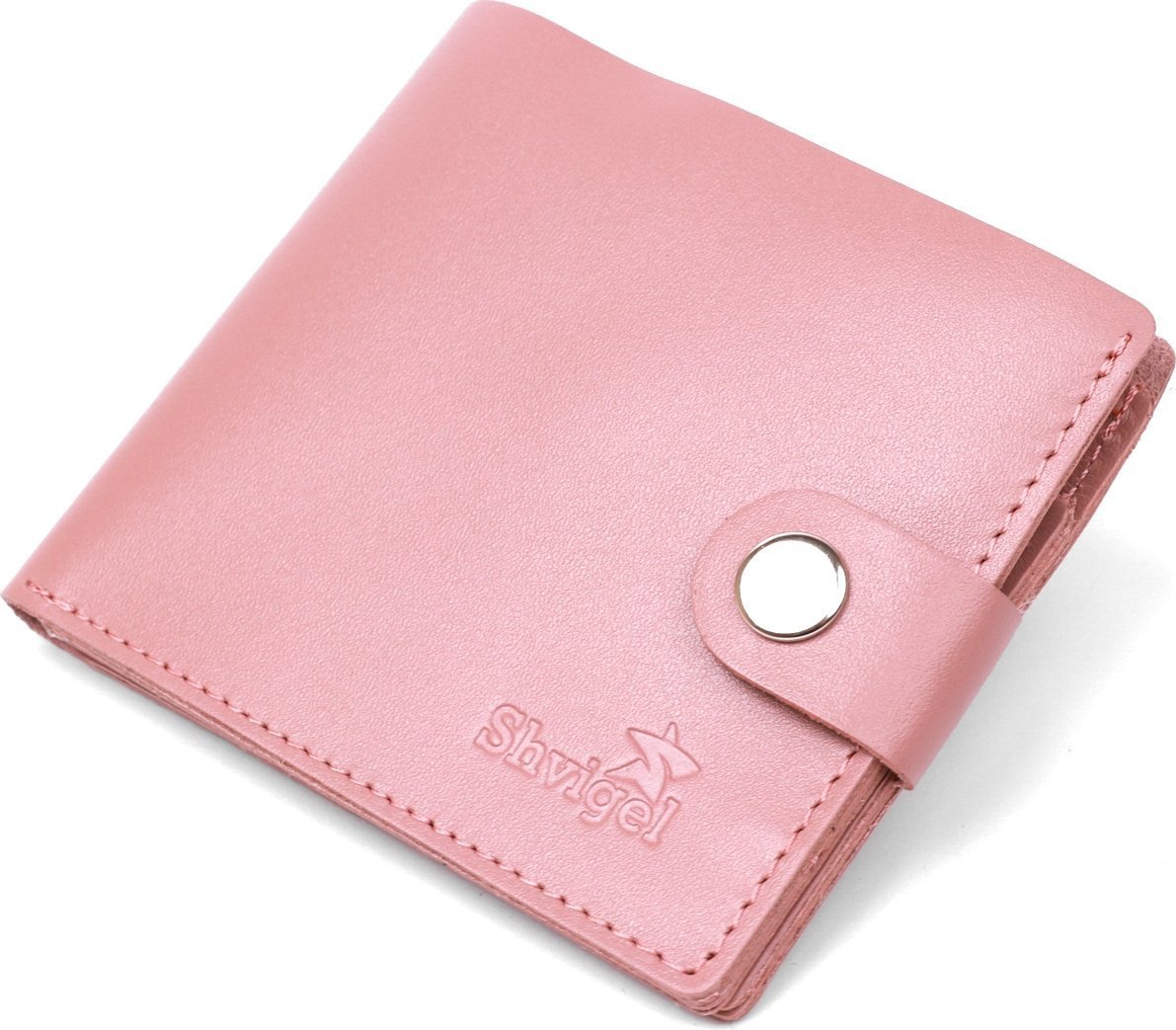 Горизонтальное женское портмоне из натуральной кожи розового цвета Shvigel (2416446)