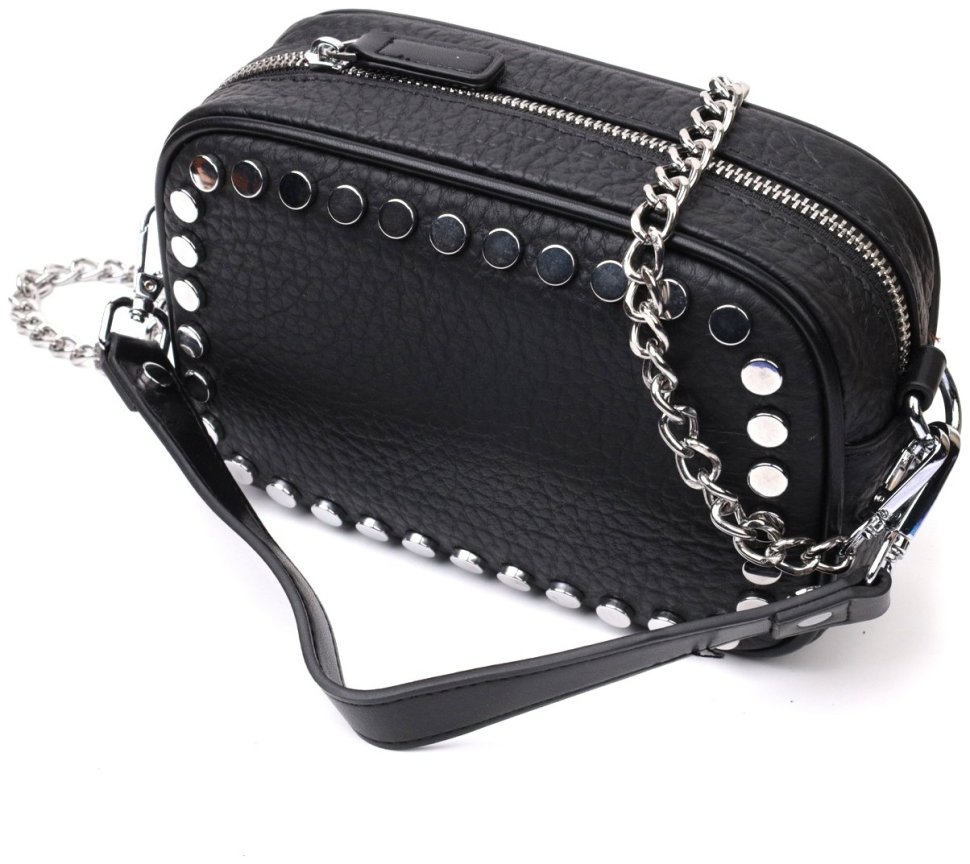 Кожаная женская сумка с металлическими кнопками Vintage 22333 Черная фото №1 Кожаная женская сумка с металлическими кнопками Vintage 22333 Черная modnotak фото №1