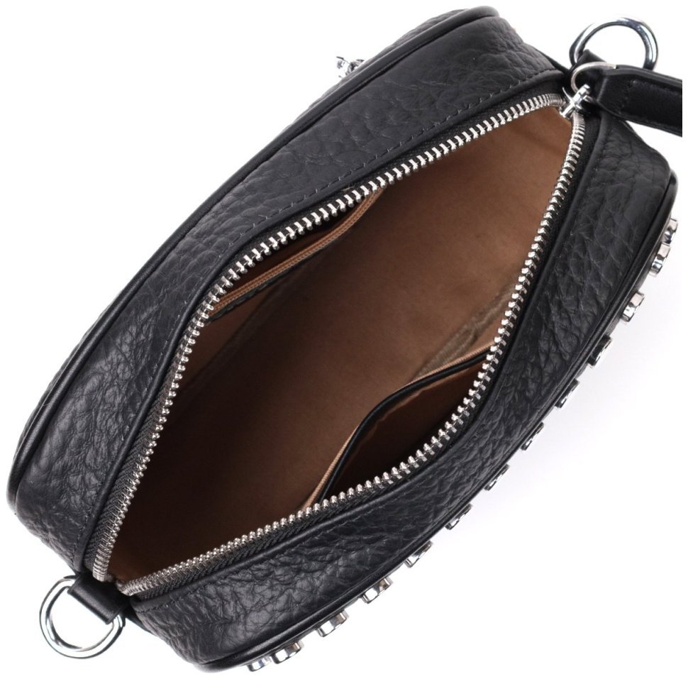 Кожаная женская сумка с металлическими кнопками Vintage 22333 Черная фото №3 Кожаная женская сумка с металлическими кнопками Vintage 22333 Черная modnotak фото №3