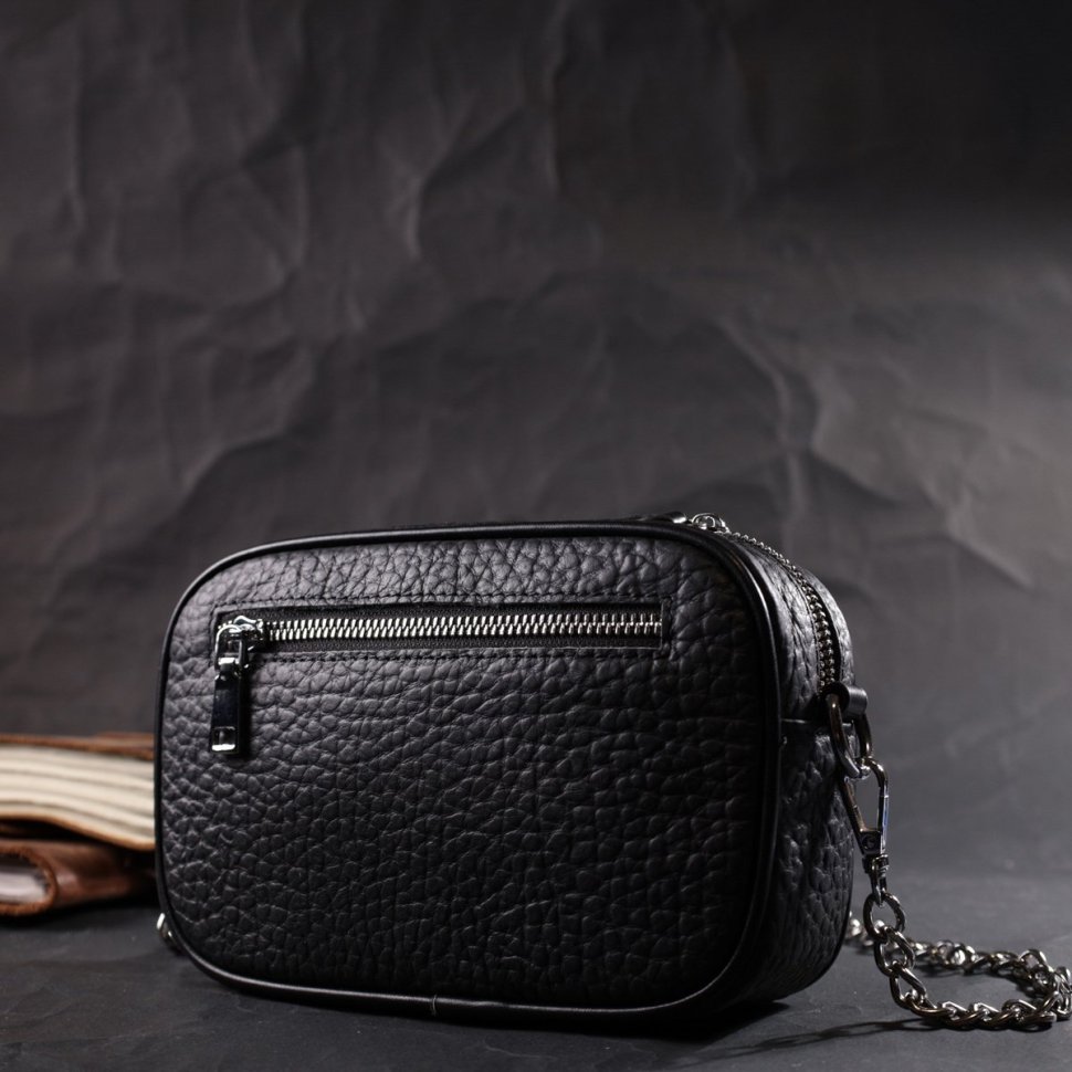 Кожаная женская сумка с металлическими кнопками Vintage 22333 Черная фото №8 Кожаная женская сумка с металлическими кнопками Vintage 22333 Черная modnotak фото №8