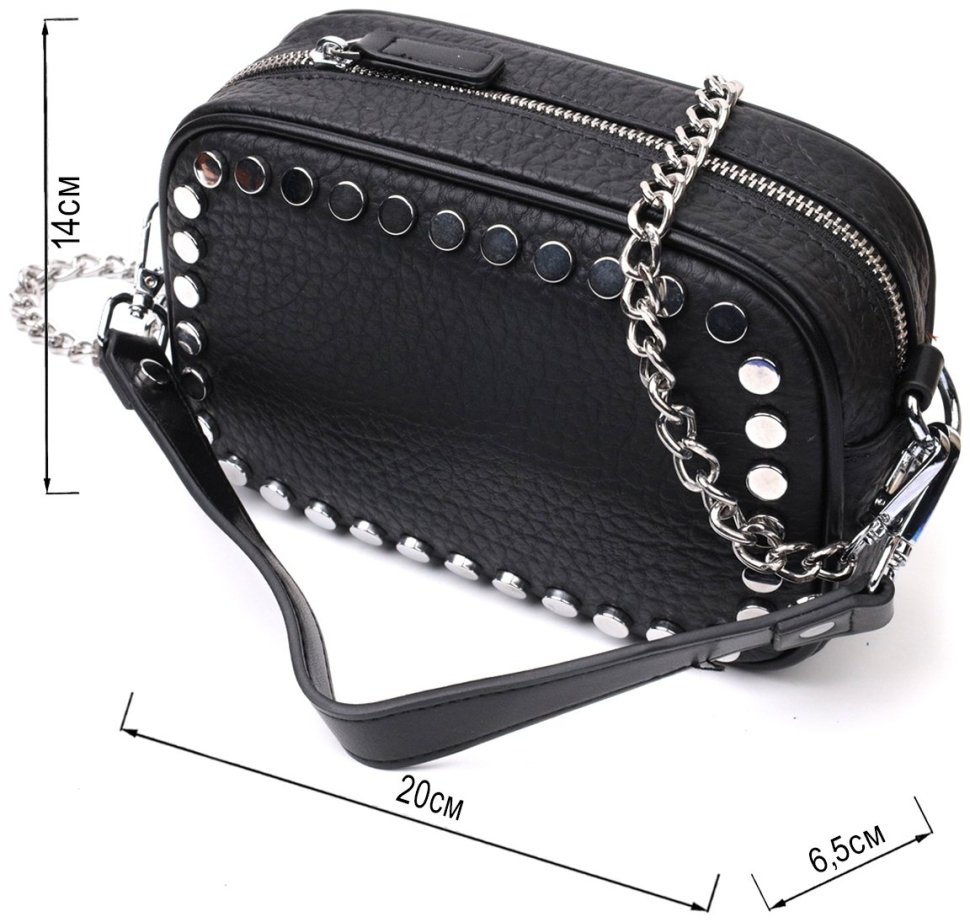 Кожаная женская сумка с металлическими кнопками Vintage 22333 Черная фото №10 Кожаная женская сумка с металлическими кнопками Vintage 22333 Черная modnotak фото №10